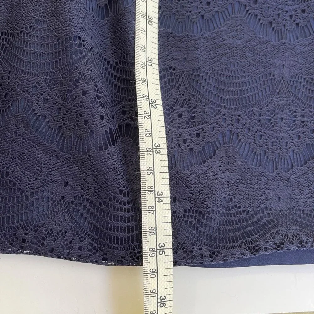 Fossil Penny Lace Dress M Bohemian Cap Sleeve V-Neck Elastic Waist Scallop Navy - Picture 11 of 11